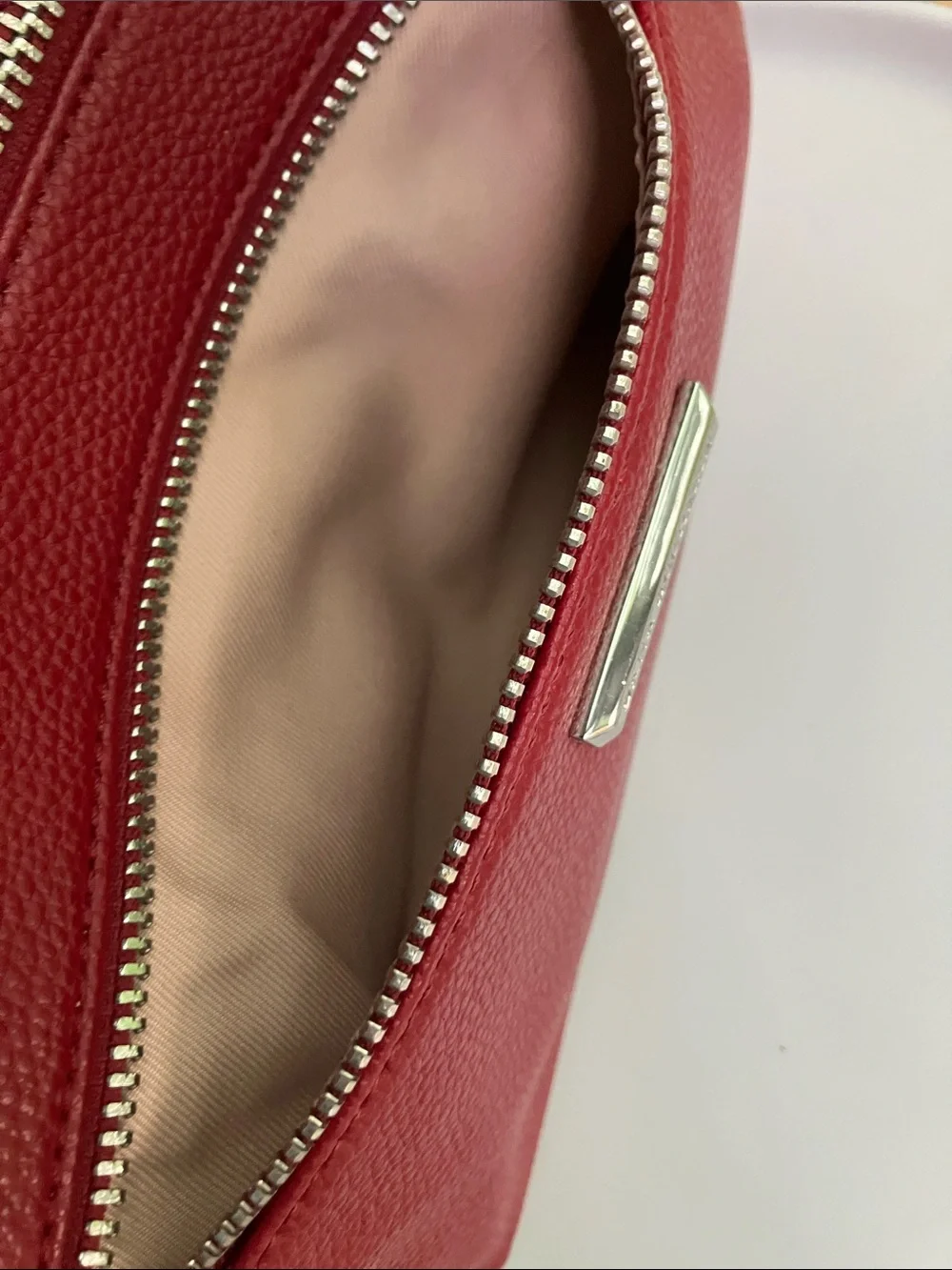 Dana Buchman Red Faux Leather Wristlet Clutch Silver Hardware New Without Tag